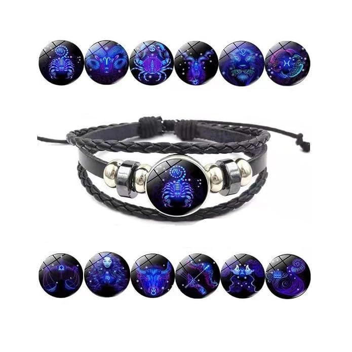 Bracelet en Cuir Noir Ajustable Gardien de la Constellation du Zodiaque