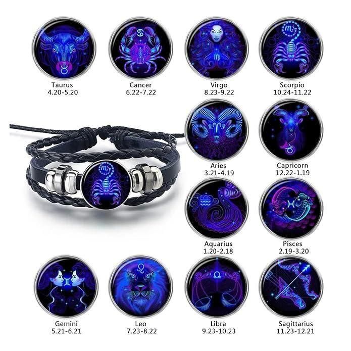 Bracelet en Cuir Noir Ajustable Gardien de la Constellation du Zodiaque