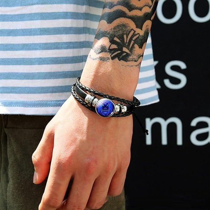 Bracelet en Cuir Noir Ajustable Gardien de la Constellation du Zodiaque
